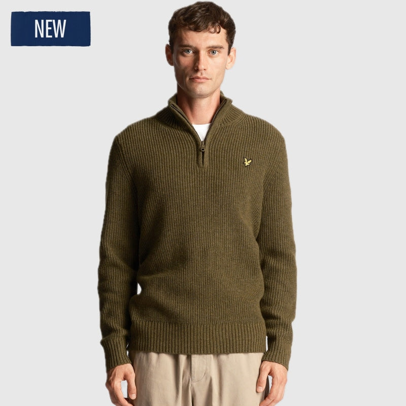 kn1712v w502 ribbed quarter zip jumper lyle & scott polo olive marl