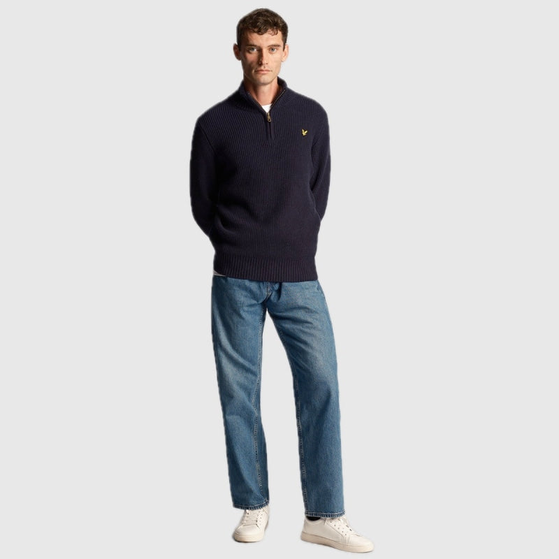 kn1712v z271 ribbed quarter zip jumper lyle & scott polo dark navy crop1