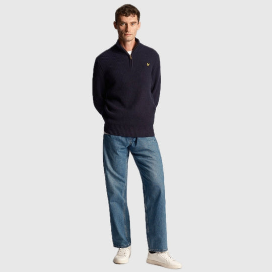 kn1712v z271 ribbed quarter zip jumper lyle & scott polo dark navy crop1