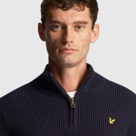 kn1712v z271 ribbed quarter zip jumper lyle & scott polo dark navy crop2