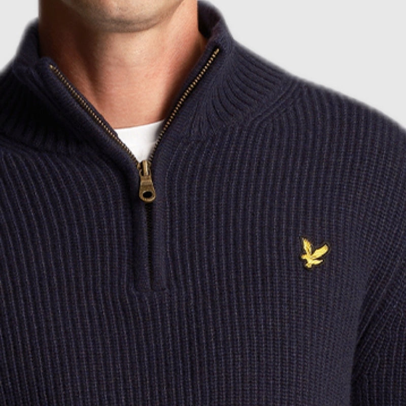 kn1712v z271 ribbed quarter zip jumper lyle & scott polo dark navy crop5