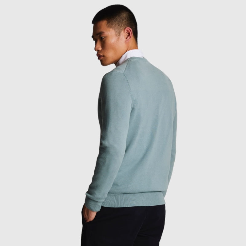 kn821v-a19 cotton crew neck jumper lyle & scott trui slate blue back