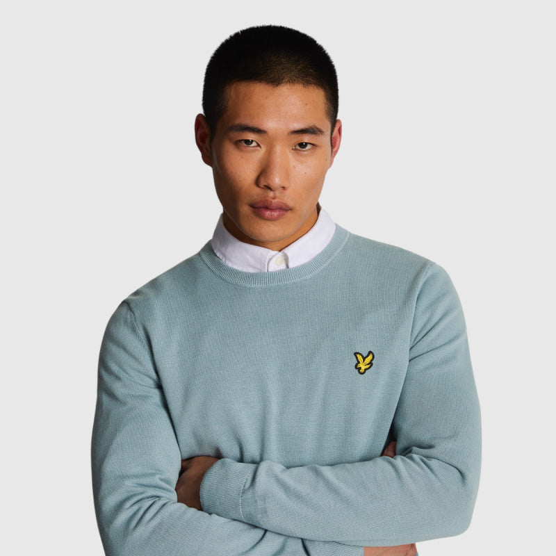 kn821v-a19 cotton crew neck jumper lyle & scott trui slate blue crop2