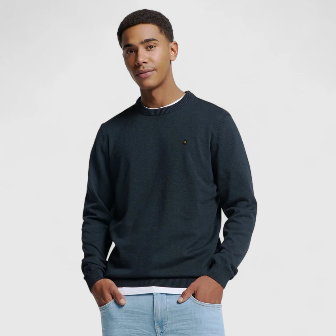 N2180-037 No Excess Knitwear Pullover Crewneck 2 Coloured Melange Navy / Donker Blauw