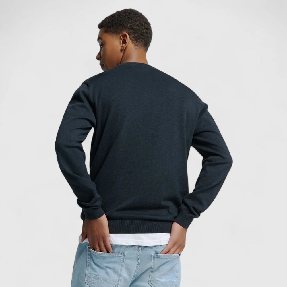 N2180-037 No Excess Knitwear Pullover Crewneck 2 Coloured Melange Navy / Donker Blauw