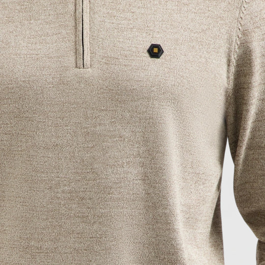 N2185-015 No Excess Pullover Half Zipper 2 Coloured Melange Sand