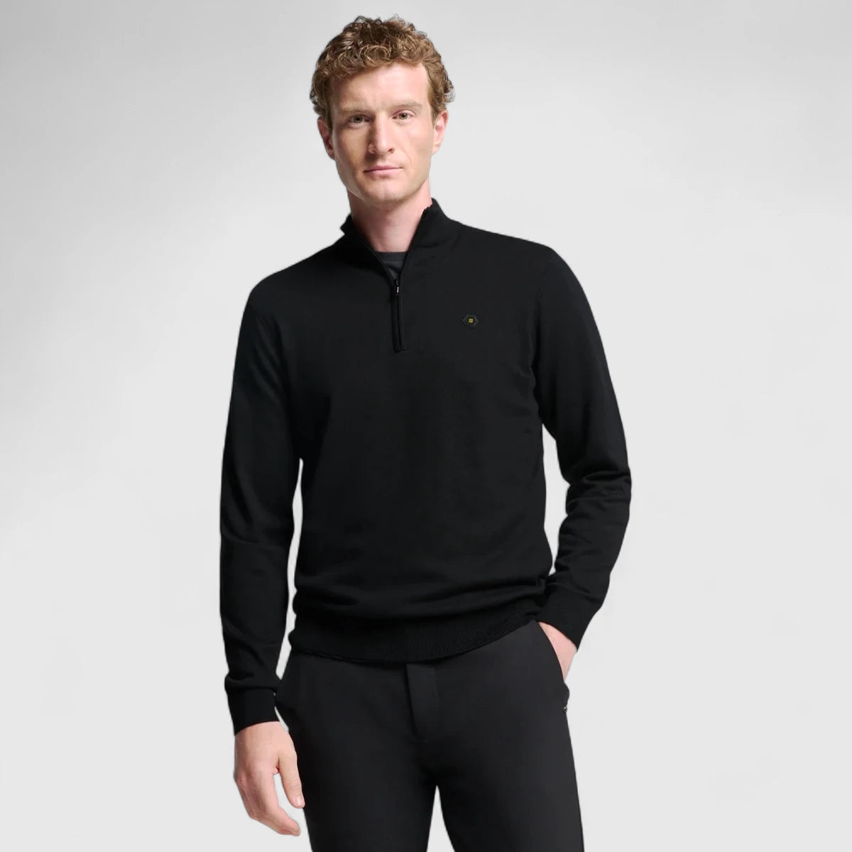 N2185-020 No Excess Pullover Half Zipper 2 Coloured Melange Black