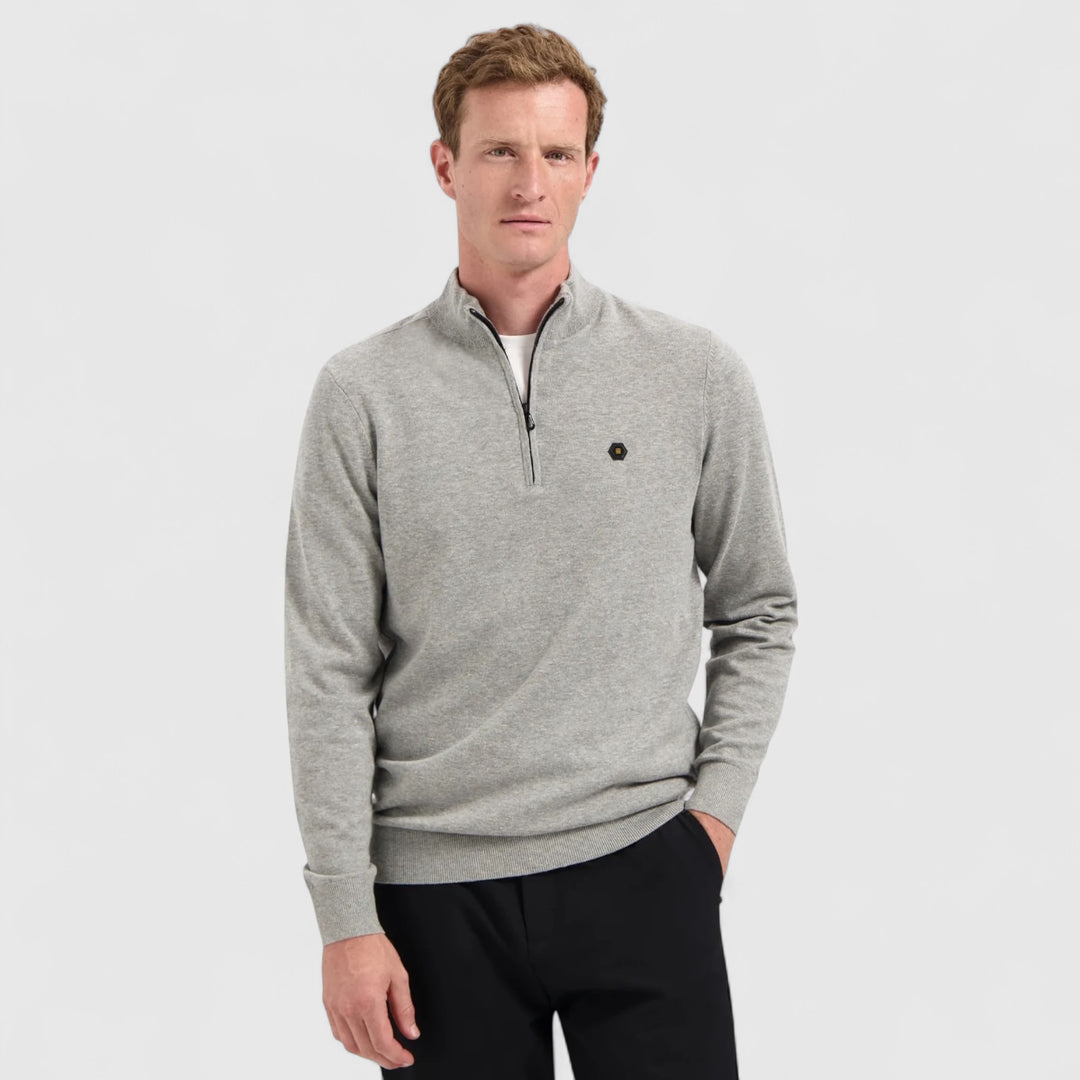 N2185-102 No Excess Pullover Half Zipper 2 Coloured Melange Grey Melange