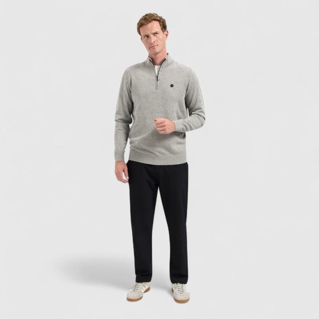 N2185-102 No Excess Pullover Half Zipper 2 Coloured Melange Grey Melange