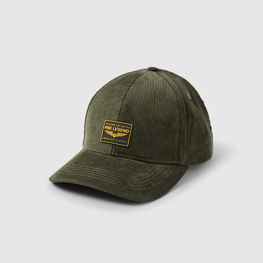 PAC2209907-6414 Corduroy Cap With Rubber Badge Dusty Olive