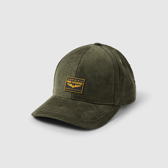 PAC2209907-6414 Corduroy Cap With Rubber Badge Dusty Olive
