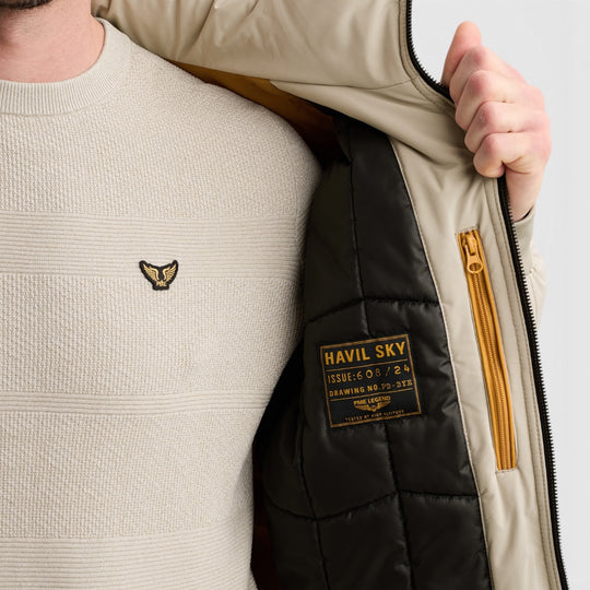 PME Legend Havil-Sky bomberjack in Castle Wall Beige, logo en materiaal, PJA2608124-6412