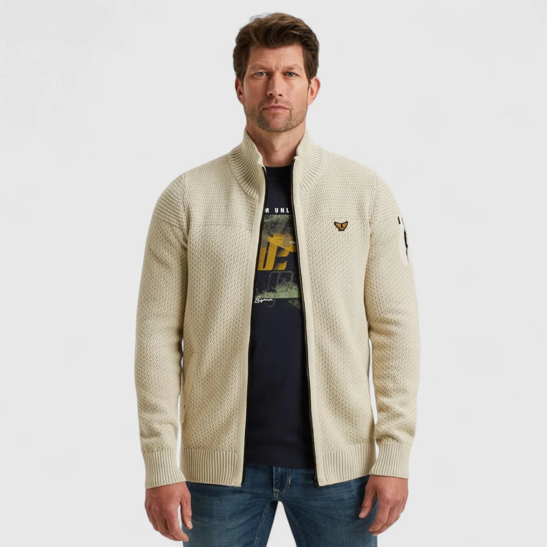 PKC2509356-7013 PME Legend knitwear Zip Jacket Cotton Structure Bone White / Wit