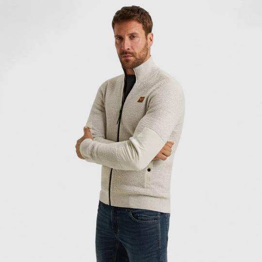 PKC2510322-910 PME Legend knitwear Zip Jacket Texture Yarn Bone White Melee / Wit