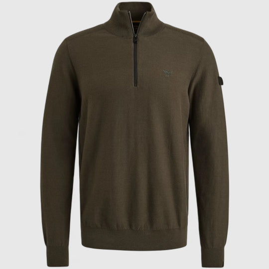 PKW2508303-8039 PME Legend Knitwear Half Zip Collar Cotton Beluga/ Groen