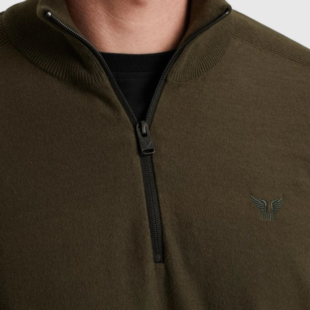 PKW2508303-8039 PME Legend Knitwear Half Zip Collar Cotton Beluga/ Groen
