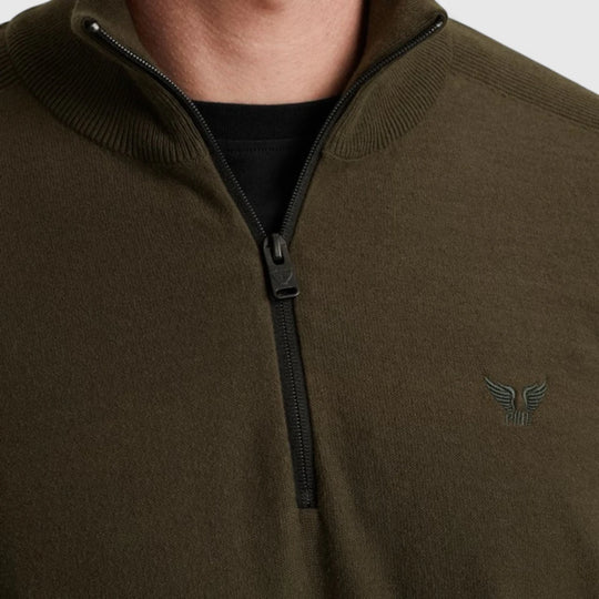 PKW2508303-8039 PME Legend Knitwear Half Zip Collar Cotton Beluga/ Groen