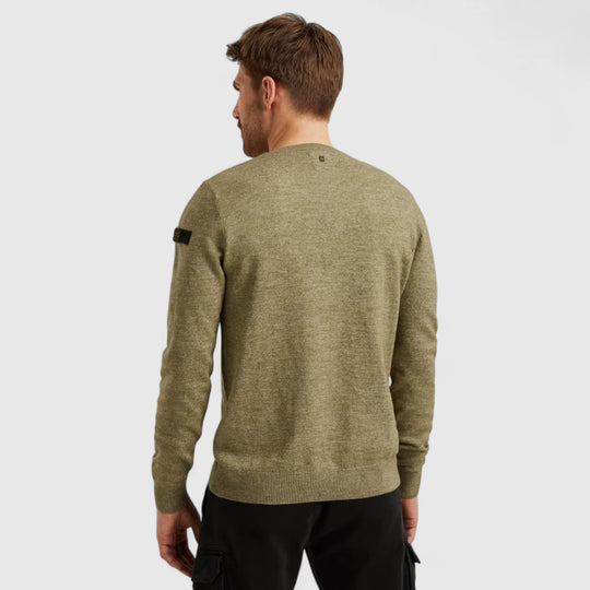 PKW2508335-6379 PME Legend Knitwear Round Neck Soft Blend Oil Green