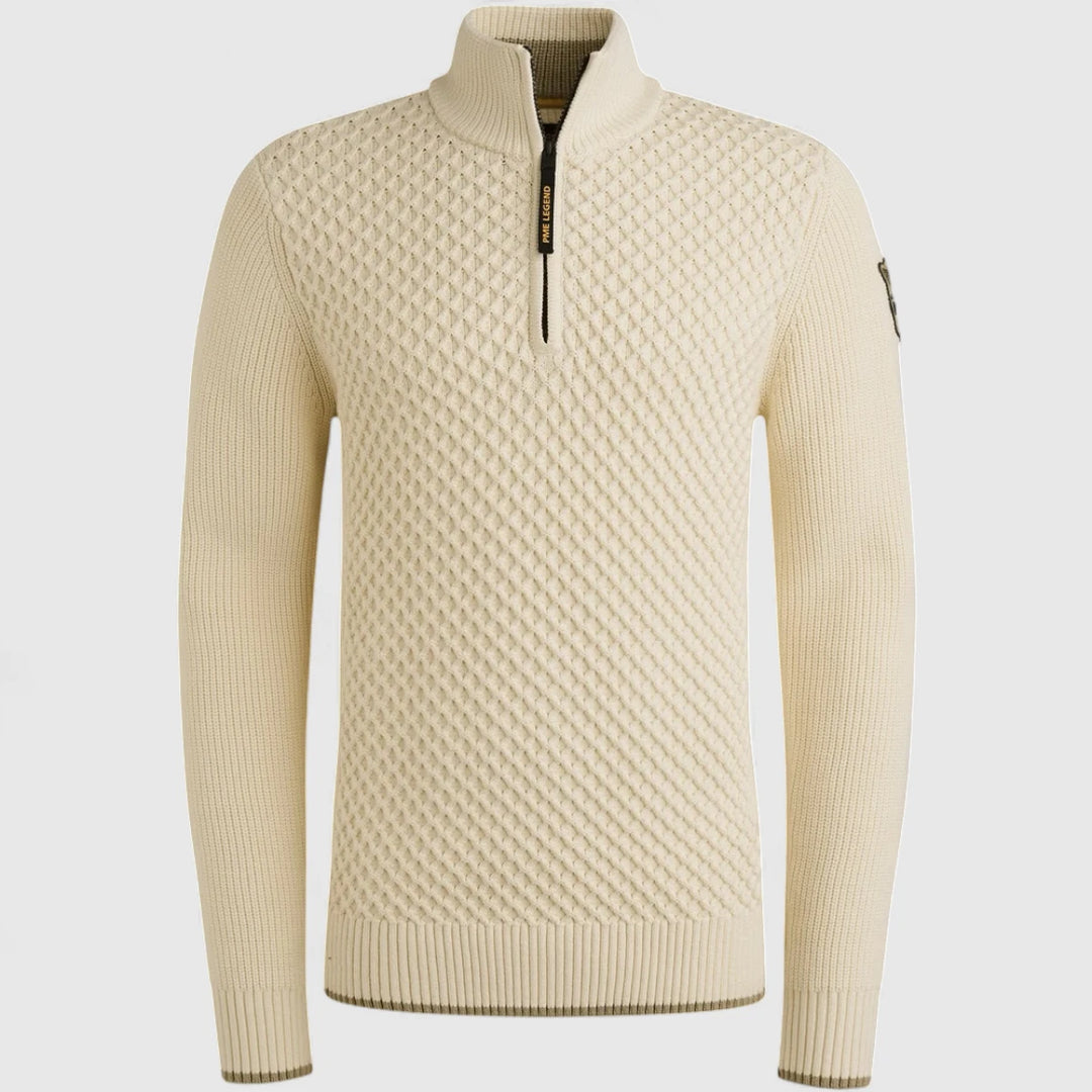 PKW2509324-7013 PME Legend Knitwear Half Zip Collar Cotton Mix Yarn Bone White / Wit