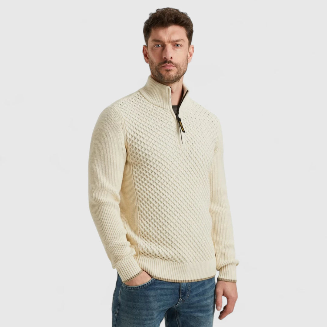 PKW2509324-7013 PME Legend Knitwear Half Zip Collar Cotton Mix Yarn Bone White / Wit