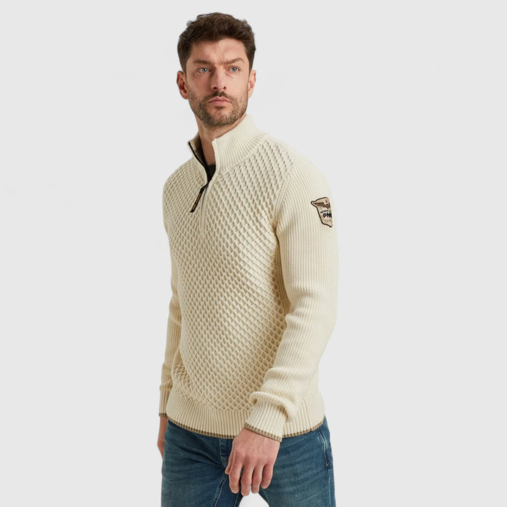 PKW2509324-7013 PME Legend Knitwear Half Zip Collar Cotton Mix Yarn Bone White / Wit