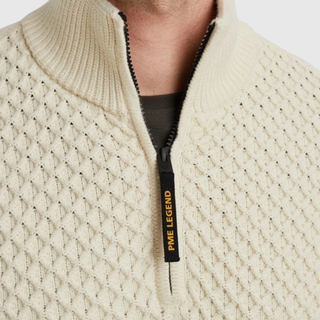 PKW2509324-7013 PME Legend Knitwear Half Zip Collar Cotton Mix Yarn Bone White / Wit