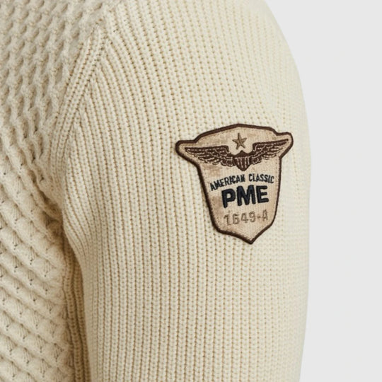 PKW2509324-7013 PME Legend Knitwear Half Zip Collar Cotton Mix Yarn Bone White / Wit
