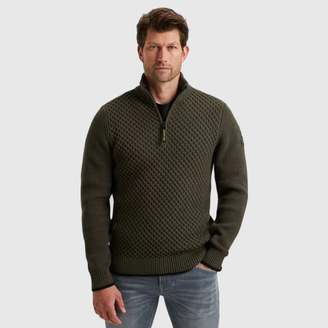 PKW2509324-8039 PME Legend Knitwear Half Zip Collar Cotton Mix Yarn Beluga / Grijs