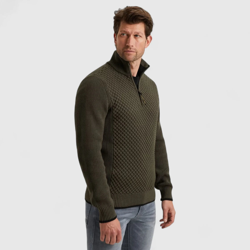 PKW2509324-8039 PME Legend Knitwear Half Zip Collar Cotton Mix Yarn Beluga / Grijs