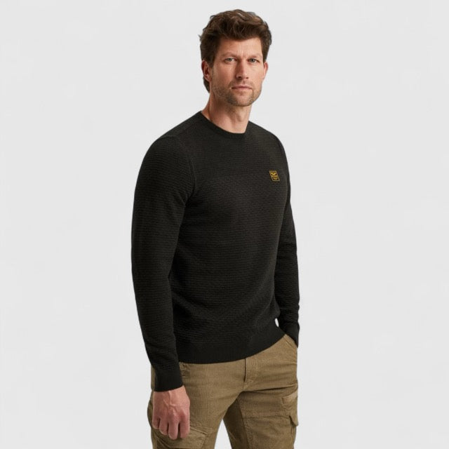 PKW2510300-999 PME Legend Round Neck Cotton Mouline Black / Zwart
