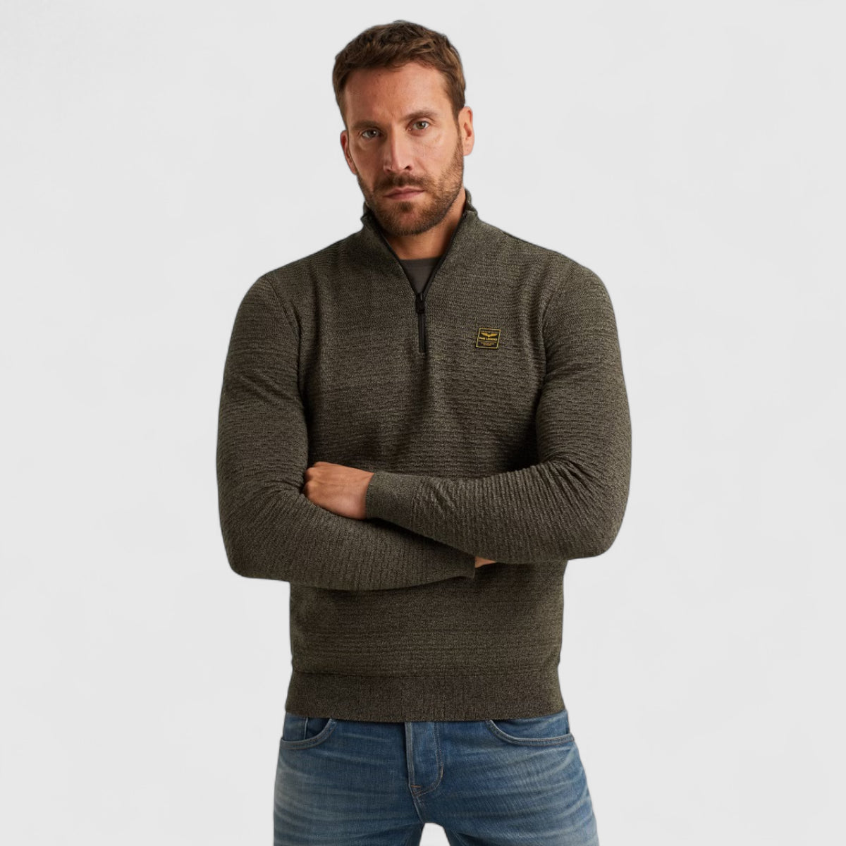 PKW2510301-6389 PME Legend Half zip collar cotton mouline (Organic) Dusky Green / Grijs Groen