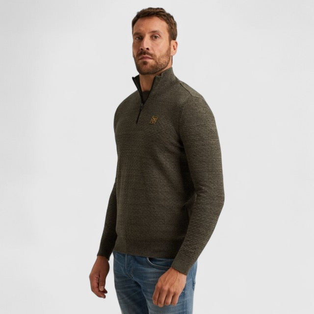 PKW2510301-6389 PME Legend Half zip collar cotton mouline (Organic) Dusky Green / Grijs Groen