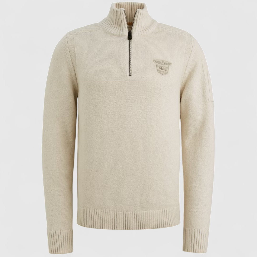 PKW2510314-910 PME Legend Knitwear Half Zip Collar Soft Blend Bone White Melee / Ecru