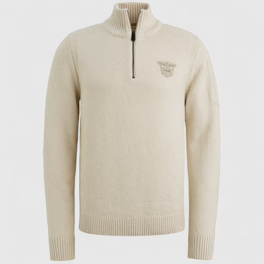 PKW2510314-910 PME Legend Knitwear Half Zip Collar Soft Blend Bone White Melee / Ecru