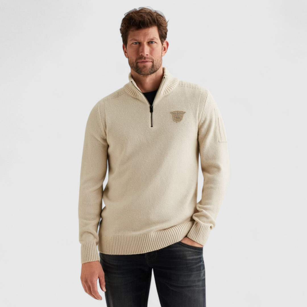 PKW2510314-910 PME Legend Knitwear Half Zip Collar Soft Blend Bone White Melee / Ecru