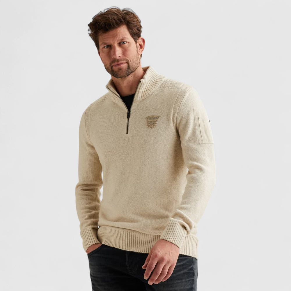 PKW2510314-910 PME Legend Knitwear Half Zip Collar Soft Blend Bone White Melee / Ecru