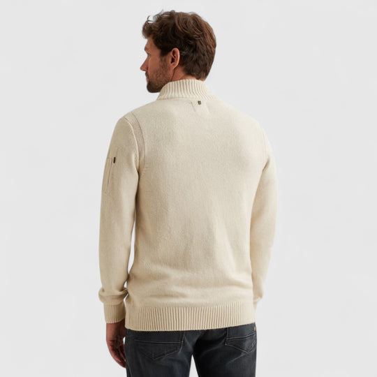 PKW2510314-910 PME Legend Knitwear Half Zip Collar Soft Blend Bone White Melee / Ecru