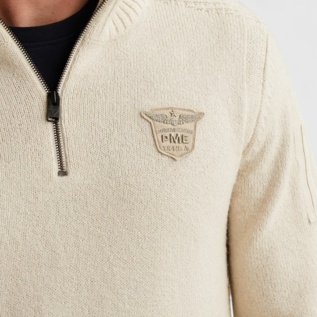 PKW2510314-910 PME Legend Knitwear Half Zip Collar Soft Blend Bone White Melee / Ecru