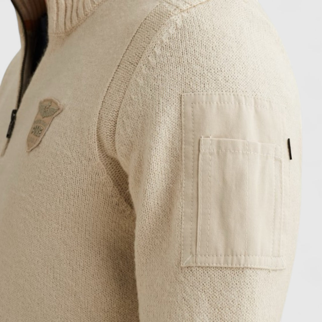 PKW2510314-910 PME Legend Knitwear Half Zip Collar Soft Blend Bone White Melee / Ecru