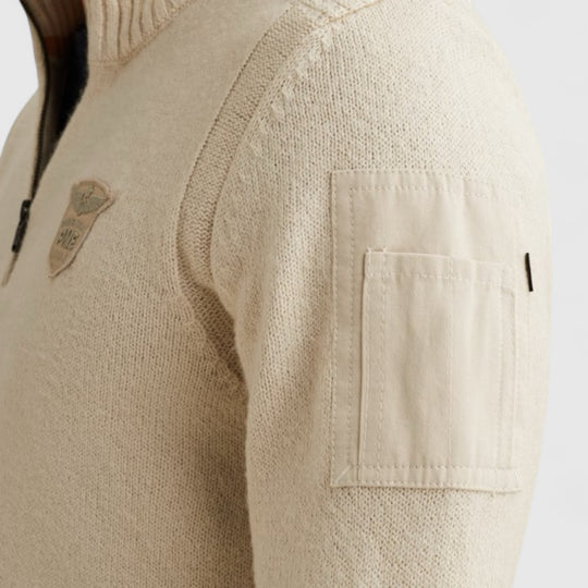 PKW2510314-910 PME Legend Knitwear Half Zip Collar Soft Blend Bone White Melee / Ecru