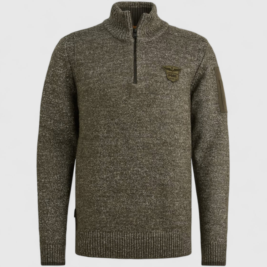 PKW2510314-940 PME Legend Knitwear Half Zip Collar Soft Blend Mid Grey Melee / Grijs