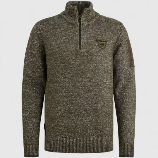 PKW2510314-940 PME Legend Knitwear Half Zip Collar Soft Blend Mid Grey Melee / Grijs