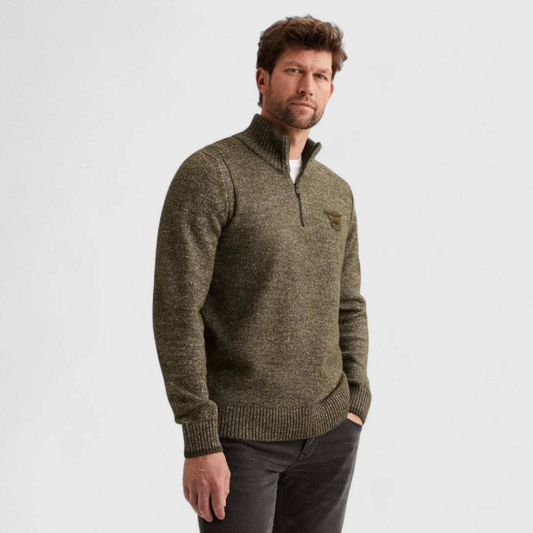 PKW2510314-940 PME Legend Knitwear Half Zip Collar Soft Blend Mid Grey Melee / Grijs