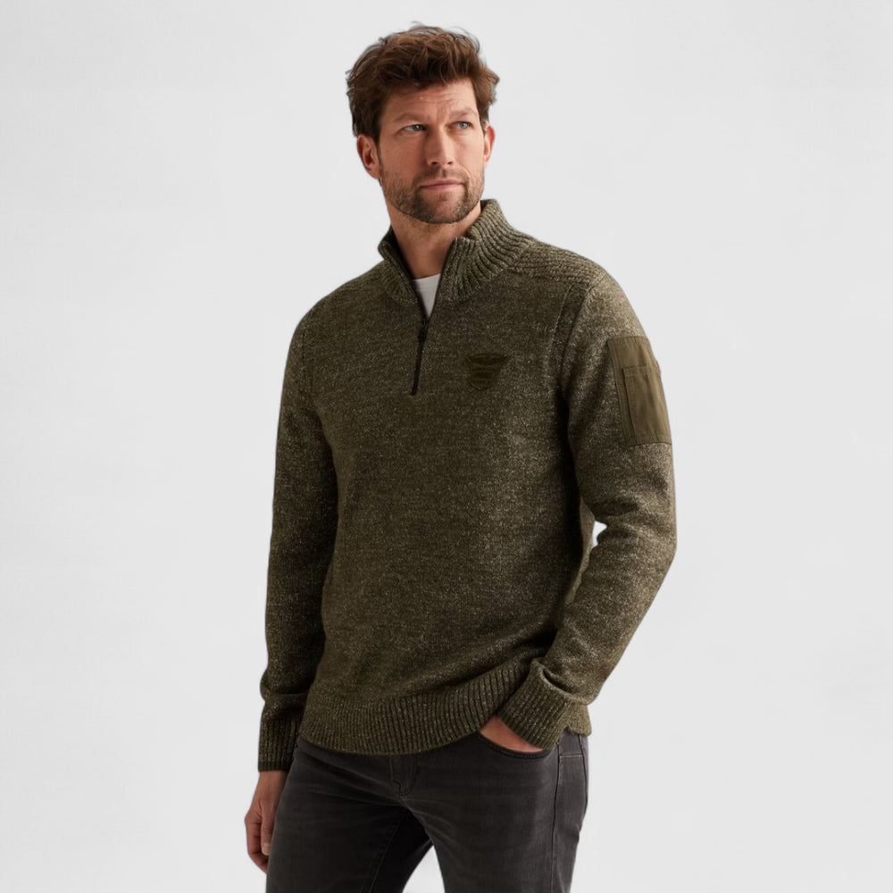 PKW2510314-940 PME Legend Knitwear Half Zip Collar Soft Blend Mid Grey Melee / Grijs