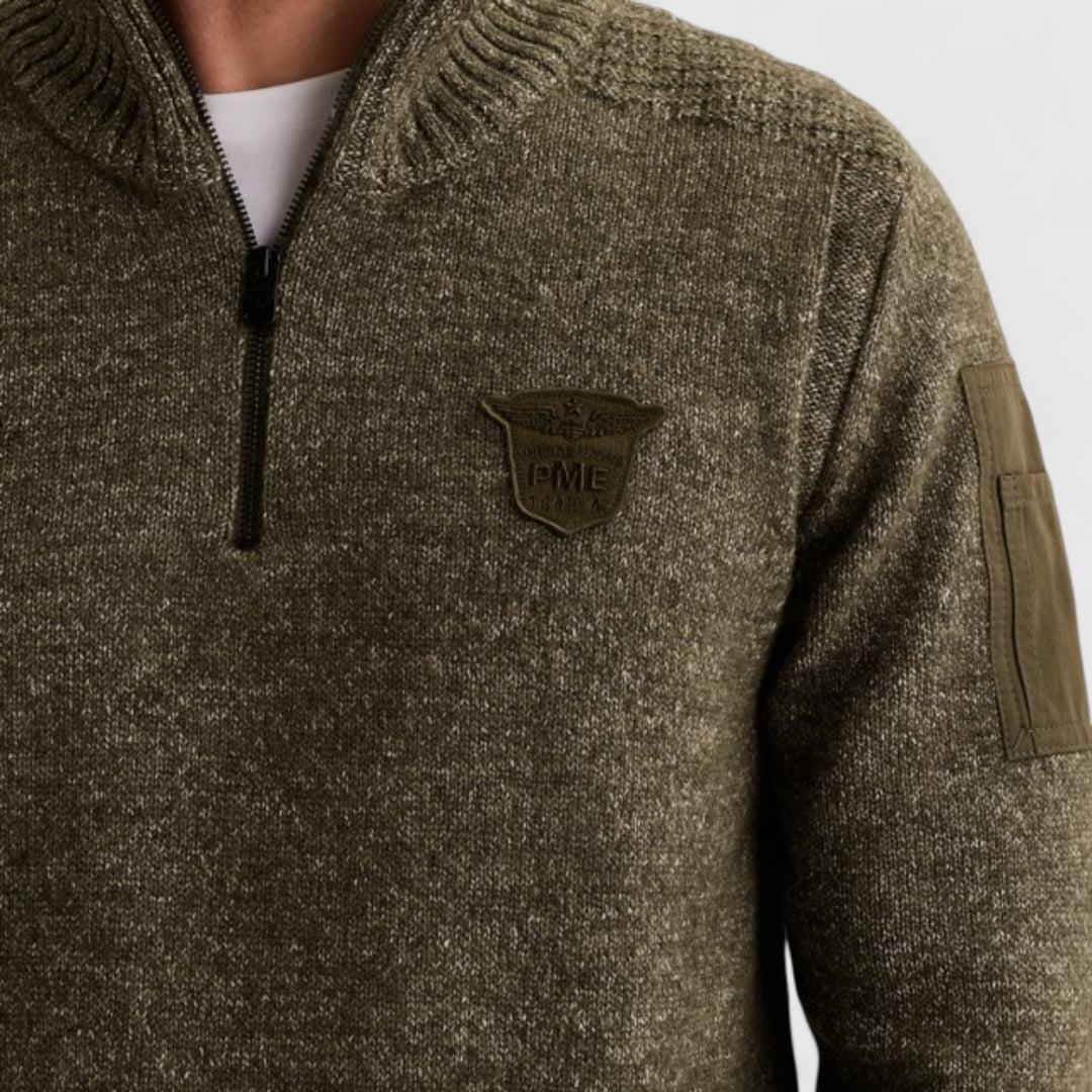 PKW2510314-940 PME Legend Knitwear Half Zip Collar Soft Blend Mid Grey Melee / Grijs