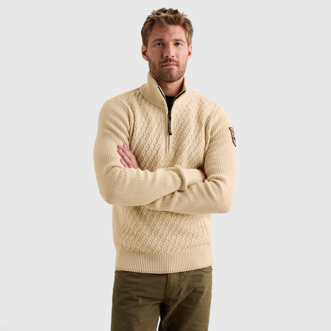 PME Legend Trui Half Zip met Gemixte Structuren