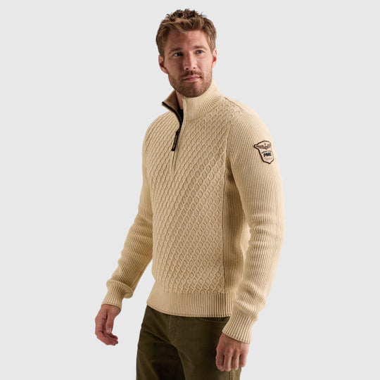 PME Legend Trui Half Zip met Gemixte Structuren