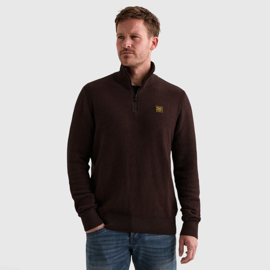 PKW2610301-4357 PME Legend Trui Half Zip Cotton Mouline Dark Aubergine / Donker auberginepaars
