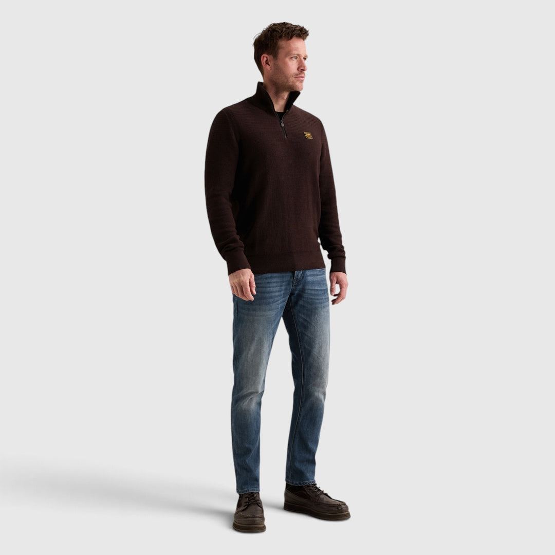 PKW2610301-4357 PME Legend Trui Half Zip Cotton Mouline Dark Aubergine / Donker auberginepaars