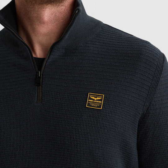 PKW2610301-5281 PME Legend Trui Half Zip Cotton Mouline Salute / Marineblauw